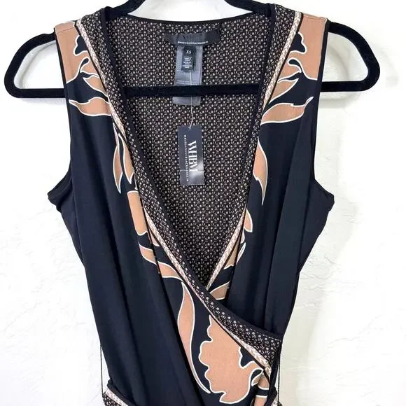 NEW White House Black Market WHBM Medallion Jersey Reversible Belted Blouse - Picture 6 of 8